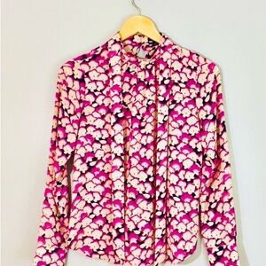 Ann Taylor Floral Pink and White Bow Blouse